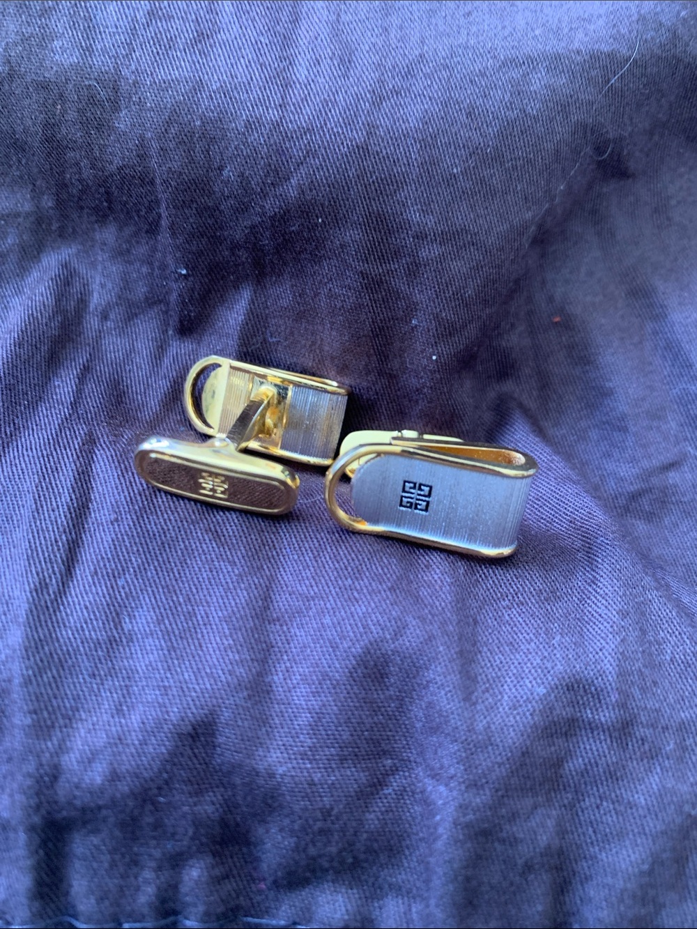 Givenchy Vintage Gold Silver Logo Ribbon Fold Cufflinks